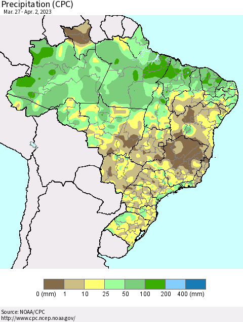 Brazil Precipitation (CPC) Thematic Map For 3/27/2023 - 4/2/2023