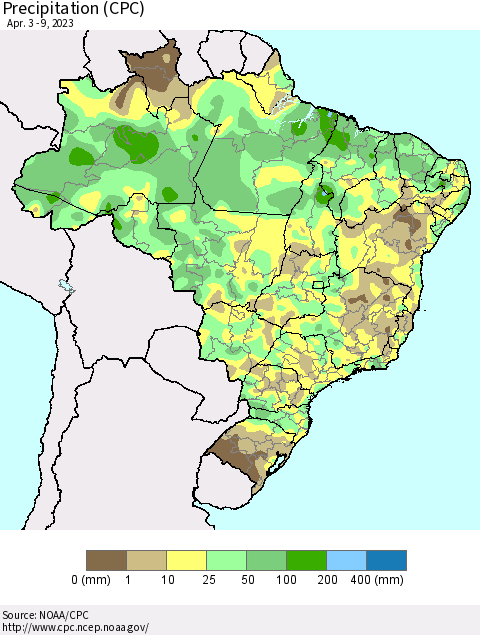 Brazil Precipitation (CPC) Thematic Map For 4/3/2023 - 4/9/2023