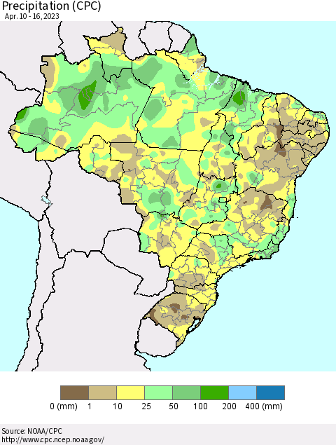 Brazil Precipitation (CPC) Thematic Map For 4/10/2023 - 4/16/2023