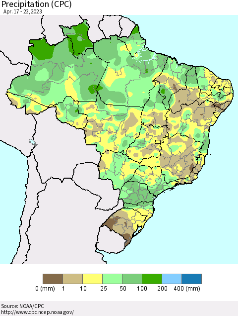 Brazil Precipitation (CPC) Thematic Map For 4/17/2023 - 4/23/2023