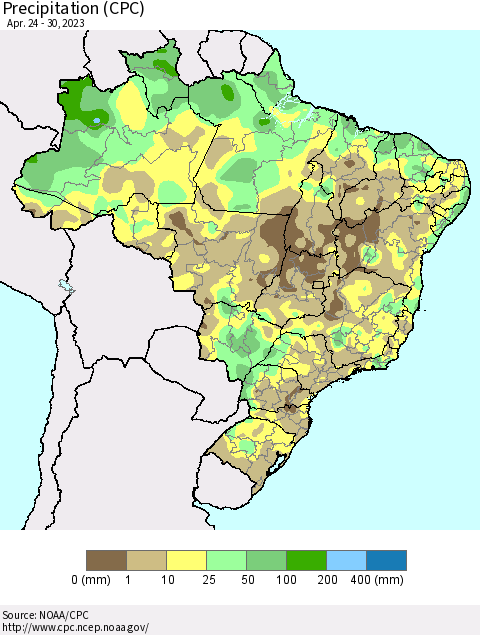 Brazil Precipitation (CPC) Thematic Map For 4/24/2023 - 4/30/2023