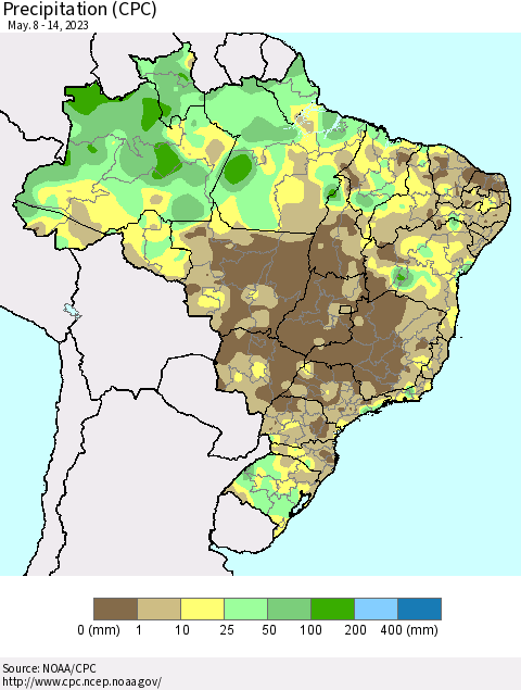 Brazil Precipitation (CPC) Thematic Map For 5/8/2023 - 5/14/2023