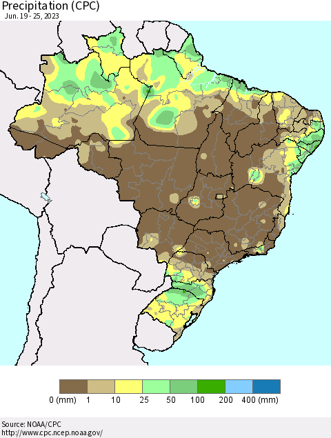 Brazil Precipitation (CPC) Thematic Map For 6/19/2023 - 6/25/2023