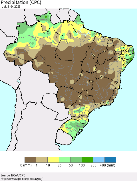Brazil Precipitation (CPC) Thematic Map For 7/3/2023 - 7/9/2023