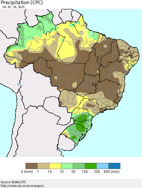 Brazil Precipitation (CPC) Thematic Map For 7/10/2023 - 7/16/2023