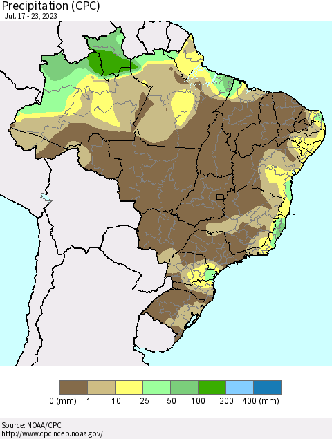 Brazil Precipitation (CPC) Thematic Map For 7/17/2023 - 7/23/2023