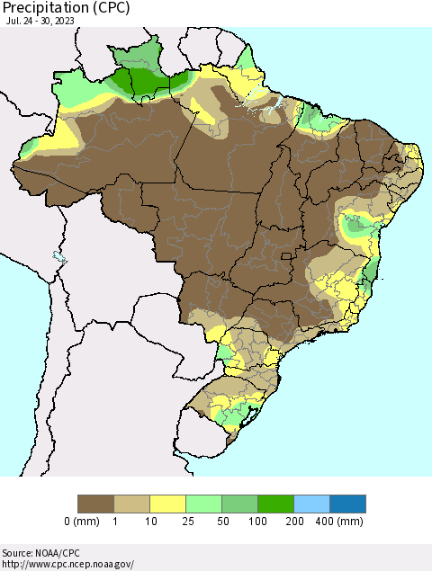 Brazil Precipitation (CPC) Thematic Map For 7/24/2023 - 7/30/2023