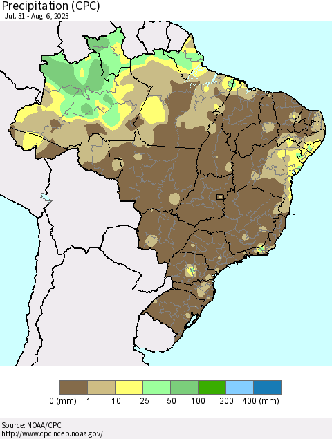 Brazil Precipitation (CPC) Thematic Map For 7/31/2023 - 8/6/2023