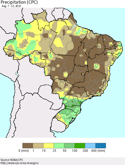 Brazil Precipitation (CPC) Thematic Map For 8/7/2023 - 8/13/2023