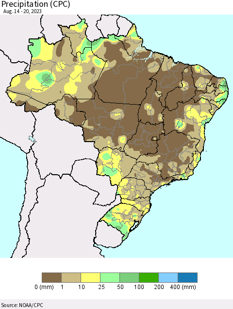 Brazil Precipitation (CPC) Thematic Map For 8/14/2023 - 8/20/2023