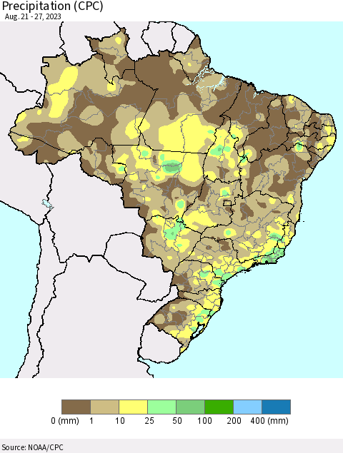 Brazil Precipitation (CPC) Thematic Map For 8/21/2023 - 8/27/2023