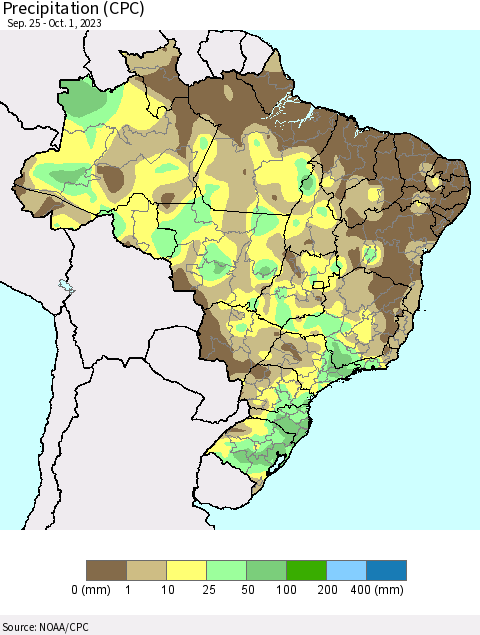 Brazil Precipitation (CPC) Thematic Map For 9/25/2023 - 10/1/2023