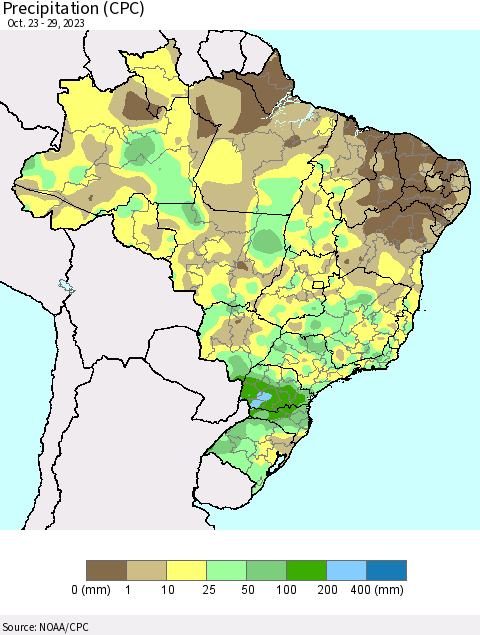 Brazil Precipitation (CPC) Thematic Map For 10/23/2023 - 10/29/2023
