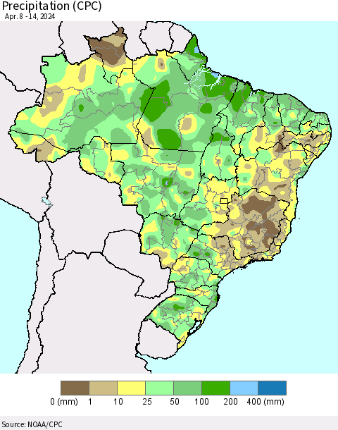 Brazil Precipitation (CPC) Thematic Map For 4/8/2024 - 4/14/2024