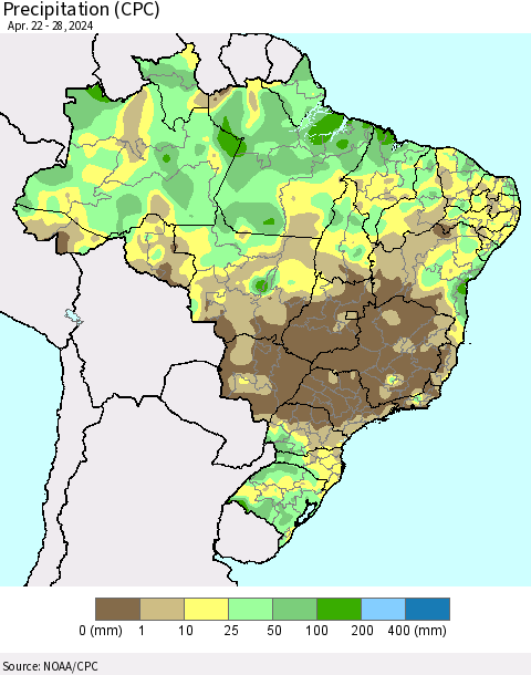 Brazil Precipitation (CPC) Thematic Map For 4/22/2024 - 4/28/2024