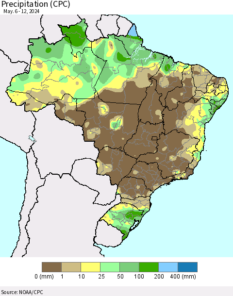 Brazil Precipitation (CPC) Thematic Map For 5/6/2024 - 5/12/2024