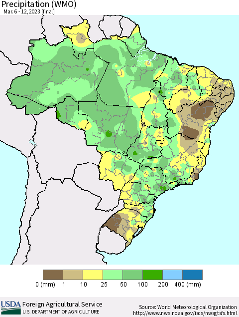 Brazil Precipitation (WMO) Thematic Map For 3/6/2023 - 3/12/2023