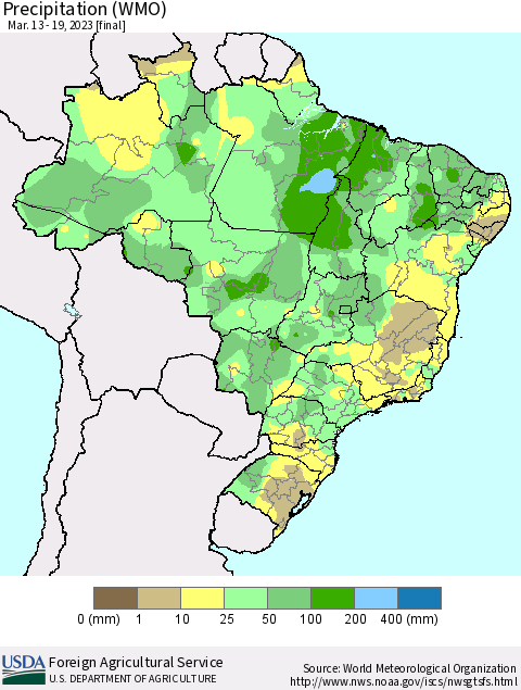 Brazil Precipitation (WMO) Thematic Map For 3/13/2023 - 3/19/2023