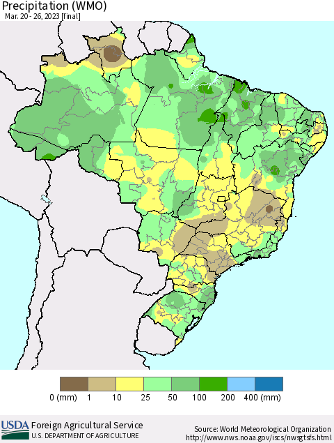 Brazil Precipitation (WMO) Thematic Map For 3/20/2023 - 3/26/2023