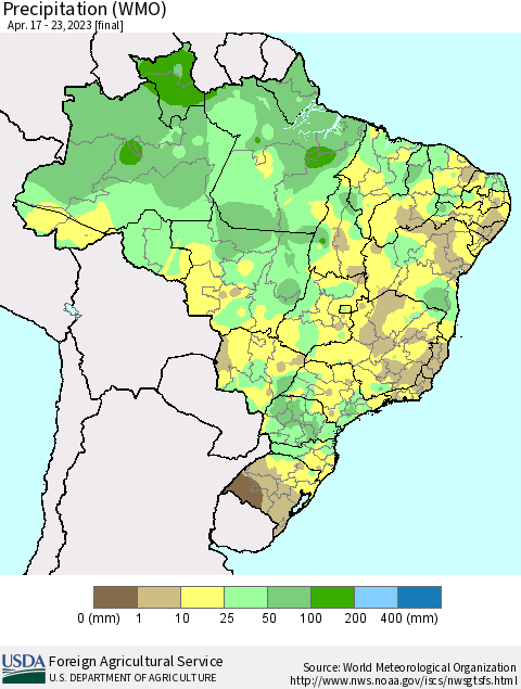 Brazil Precipitation (WMO) Thematic Map For 4/17/2023 - 4/23/2023