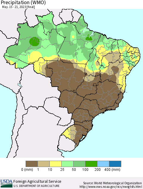 Brazil Precipitation (WMO) Thematic Map For 5/15/2023 - 5/21/2023