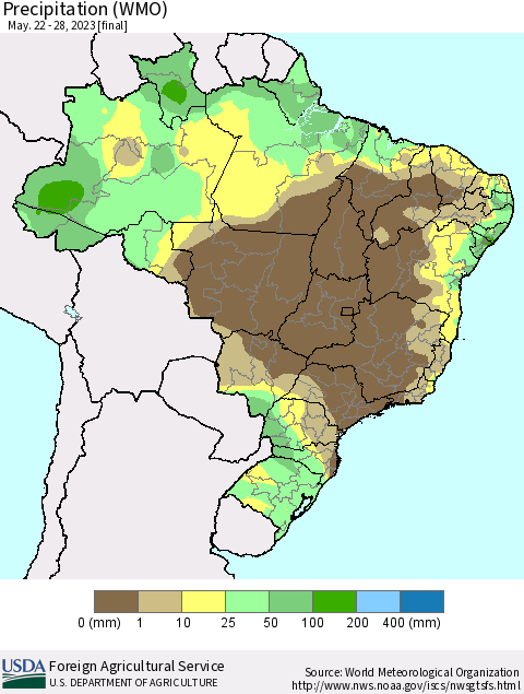 Brazil Precipitation (WMO) Thematic Map For 5/22/2023 - 5/28/2023