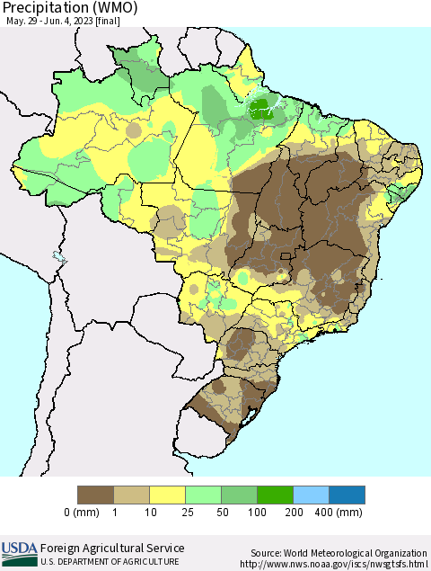 Brazil Precipitation (WMO) Thematic Map For 5/29/2023 - 6/4/2023