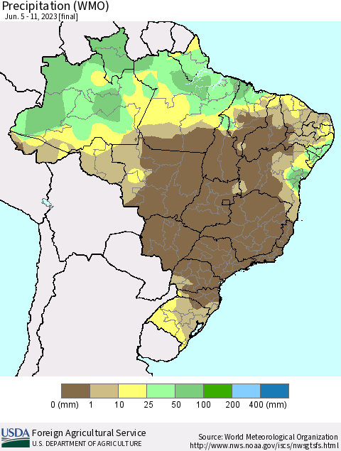 Brazil Precipitation (WMO) Thematic Map For 6/5/2023 - 6/11/2023