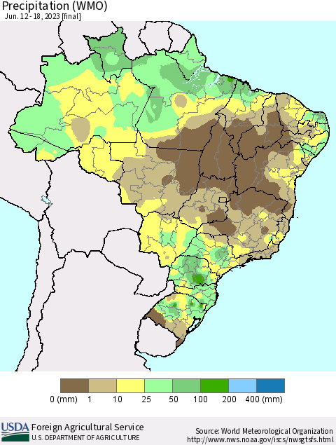 Brazil Precipitation (WMO) Thematic Map For 6/12/2023 - 6/18/2023