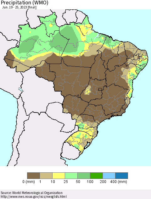 Brazil Precipitation (WMO) Thematic Map For 6/19/2023 - 6/25/2023