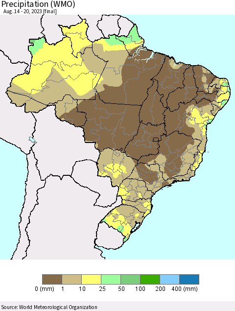 Brazil Precipitation (WMO) Thematic Map For 8/14/2023 - 8/20/2023