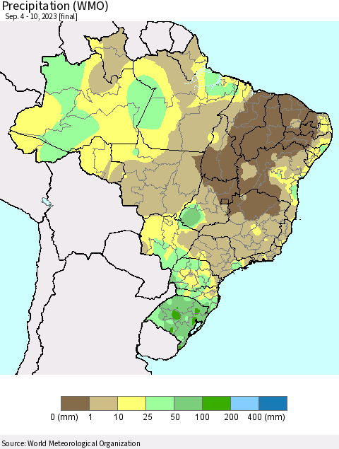 Brazil Precipitation (WMO) Thematic Map For 9/4/2023 - 9/10/2023