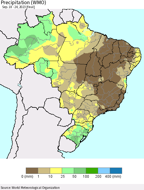 Brazil Precipitation (WMO) Thematic Map For 9/18/2023 - 9/24/2023