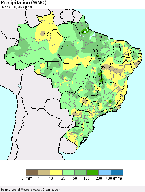 Brazil Precipitation (WMO) Thematic Map For 3/4/2024 - 3/10/2024
