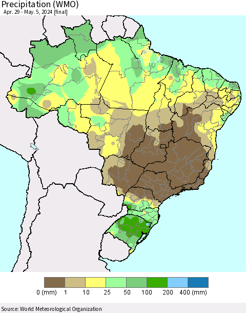 Brazil Precipitation (WMO) Thematic Map For 4/29/2024 - 5/5/2024