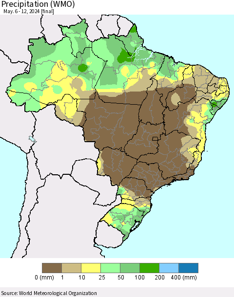 Brazil Precipitation (WMO) Thematic Map For 5/6/2024 - 5/12/2024