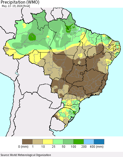 Brazil Precipitation (WMO) Thematic Map For 5/13/2024 - 5/19/2024