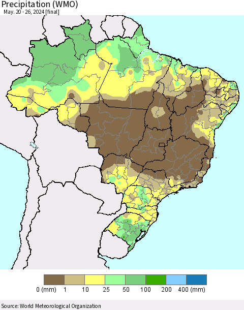 Brazil Precipitation (WMO) Thematic Map For 5/20/2024 - 5/26/2024
