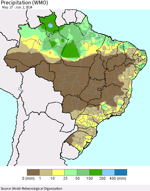 Brazil Precipitation (WMO) Thematic Map For 5/27/2024 - 6/2/2024