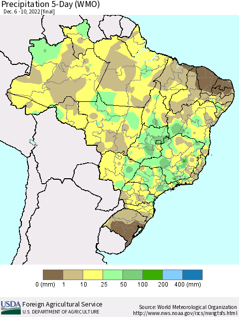 Brazil Precipitation 5-Day (WMO) Thematic Map For 12/6/2022 - 12/10/2022