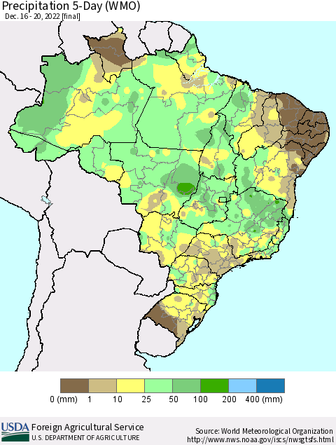 Brazil Precipitation 5-Day (WMO) Thematic Map For 12/16/2022 - 12/20/2022