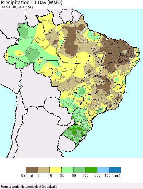 Brazil Precipitation 10-Day (WMO) Thematic Map For 9/1/2023 - 9/10/2023