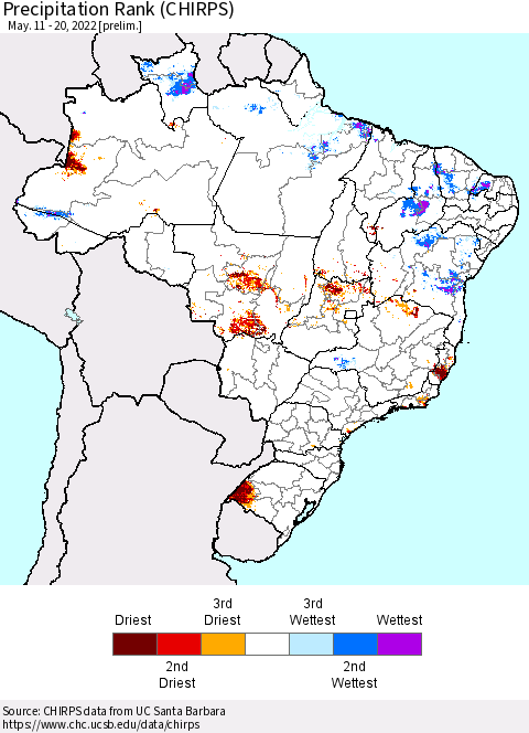 Brazil Precipitation Rank since 1981 (CHIRPS) Thematic Map For 5/11/2022 - 5/20/2022