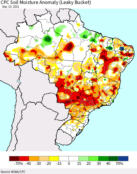 Brazil CPC Soil Moisture Anomaly (Leaky Bucket) Thematic Map For 9/6/2021 - 9/10/2021