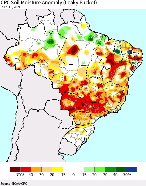Brazil CPC Soil Moisture Anomaly (Leaky Bucket) Thematic Map For 9/11/2021 - 9/15/2021