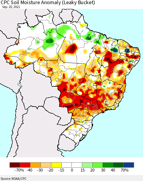 Brazil CPC Soil Moisture Anomaly (Leaky Bucket) Thematic Map For 9/16/2021 - 9/20/2021