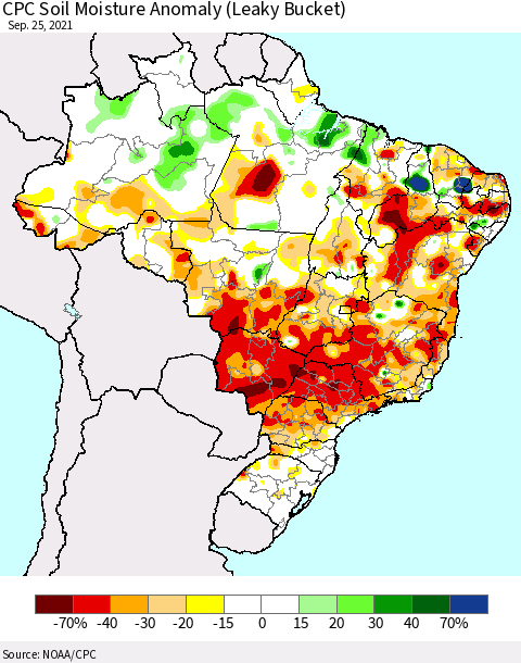 Brazil CPC Soil Moisture Anomaly (Leaky Bucket) Thematic Map For 9/21/2021 - 9/25/2021