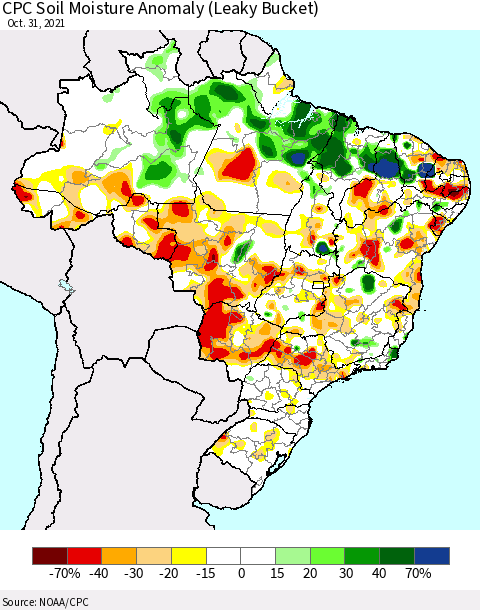 Brazil CPC Soil Moisture Anomaly (Leaky Bucket) Thematic Map For 10/26/2021 - 10/31/2021