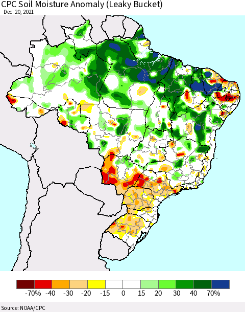 Brazil CPC Soil Moisture Anomaly (Leaky Bucket) Thematic Map For 12/16/2021 - 12/20/2021