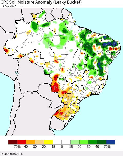 Brazil CPC Soil Moisture Anomaly (Leaky Bucket) Thematic Map For 2/1/2022 - 2/5/2022